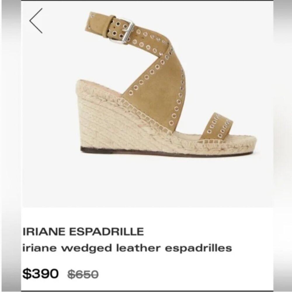 ISABEL MARANT IRIANE suede espadrille braided jute wedges tan grommet sandals